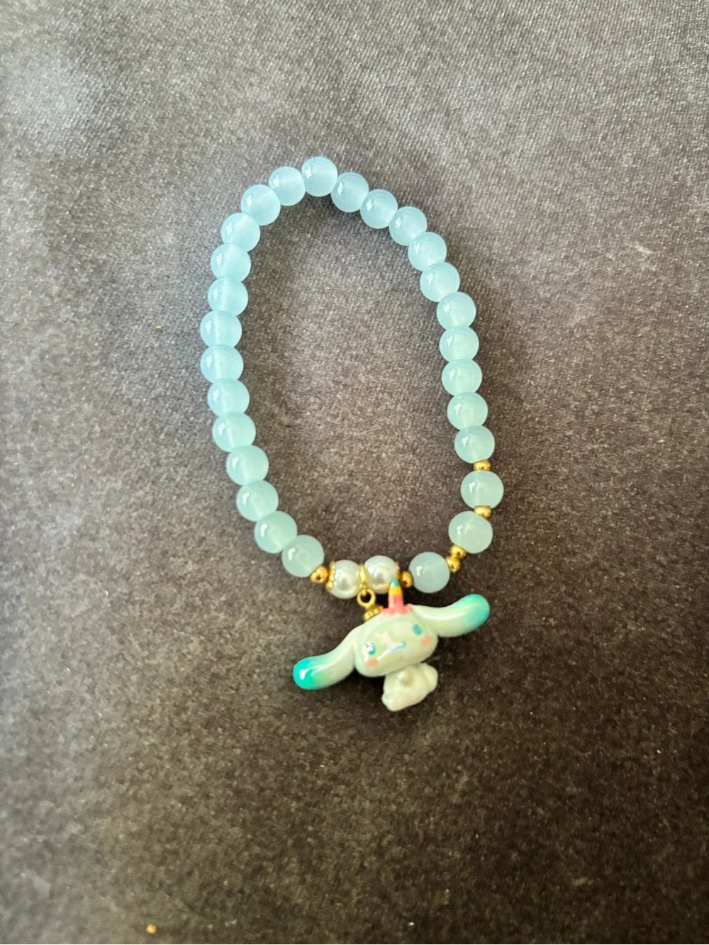 Sanrio Pastel Aqua Beaded Charm Bracelet with Cinnamonroll dangling charm